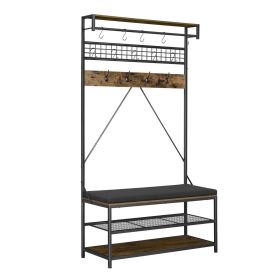 Hall Tree, 72 in Coat Rack with Shoe Bench, 2-Tier Freestanding Shoe Rack Storage Organizer with Hooks, Hanging Rod and Wire Shelf