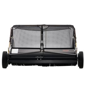 42-inch Lawn Sweeper Tow Behind, 12 cu.ft. Large Pull Behind Grass Sweeper, Heavy Duty Leaf & Grass Collector with Dumping Rope Design