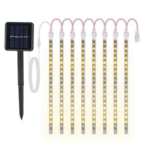 Solar Powered Meteor Shower String Lights 9.84FT Falling Raindrop Tube Lamp Water Resistant Decorative Lights For Tree Home Garden Parties (Option: SolarMeteorTubeStringLightWarmWhite)