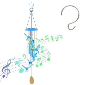 Solar Hummingbird Wind Chime with Aluminum Tubes 7 Color Changing Wind Chime for Outside IP44 Waterproof Outdoor Garden Yard Decor (Option: HummingbirdChimeBlue)