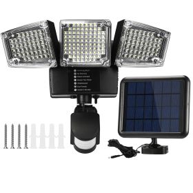 Solar Lights Outdoor 188 LEDs 1600lm Solar Security Lights Motion Sensor Lights 270°Lighting Angle Waterproof Dusk to Dawn Solar Wall Lights 360°Rotat (Option: Solarek3HeadLightBlack)