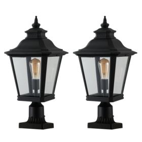 Outdoor Glass Pillar Headlights Support Many Types Of Bulbs-2 Packs Unavailable Platforms- Temu (Option: black)
