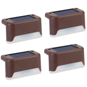 4Pcs Solar Powered LED Step Lights Outdoor IP55 Waterproof Dusk To Dawn Sensor Fence Lamps For Stairs Yard Railing (Option: DeckLightBrownWhite)