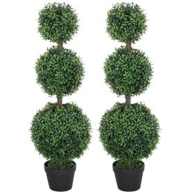 Set of 2 Artificial Ball Boxwood Topiary Trees, Fake Plants in Pot for Indoor Outdoor Living Room Green (title: default title)
